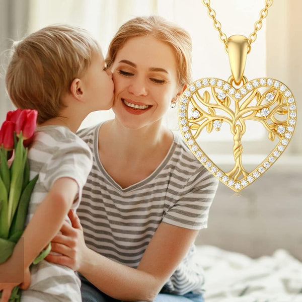 14K Gold Mother and Daughter/Son Necklaces Tree of Life Family Tree Pendant Necklaces 16''-18'' - KARMARKA