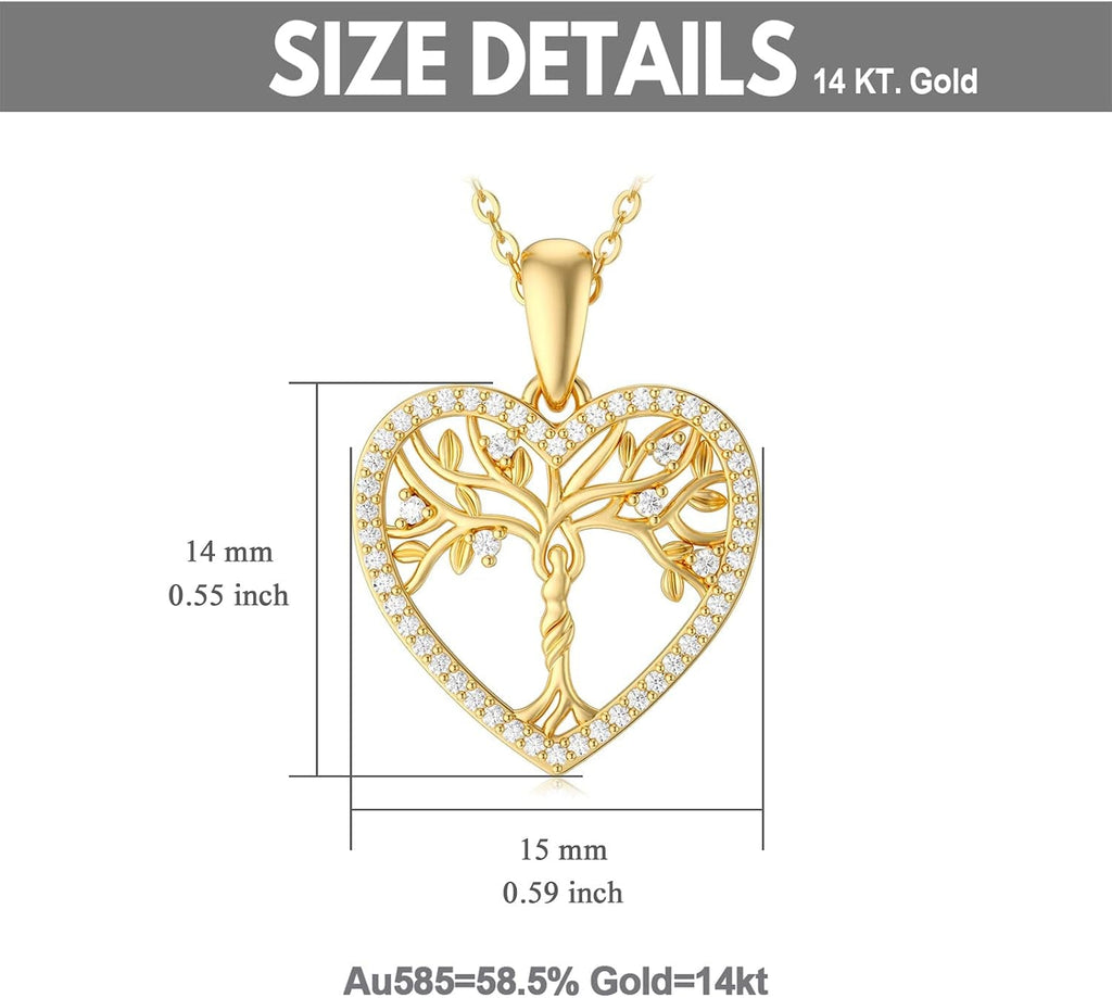 14K Gold Mother and Daughter/Son Necklaces Tree of Life Family Tree Pendant Necklaces 16''-18'' - KARMARKA