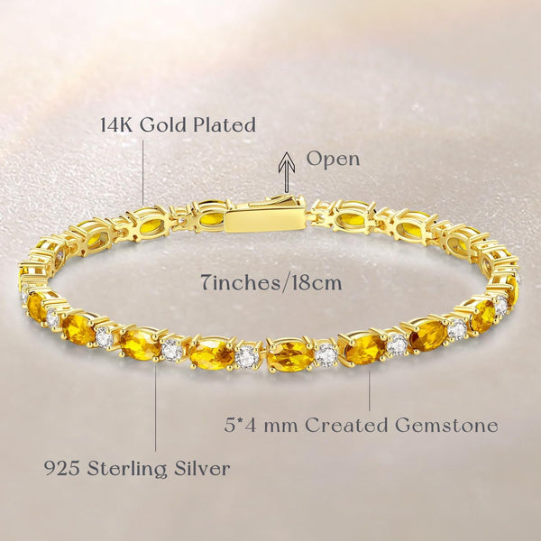 14K Gold Plated Birthstone Tennis Bracelet for Women – 7" Elegant Crystal Bracelet - KARMARKA