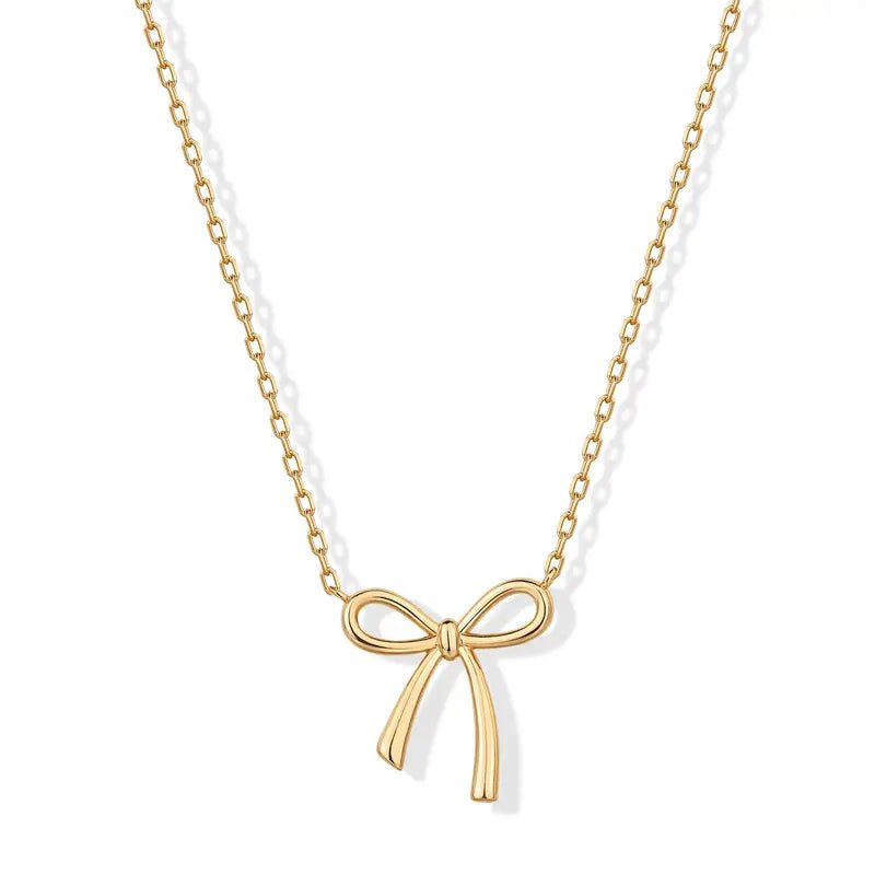 14K Gold Plated Bow Pendant Necklace for Women – Dainty Gold Bow Charm Necklace, Minimalist Layering Chain Jewelry, Elegant Gift for Women - KARMARKA