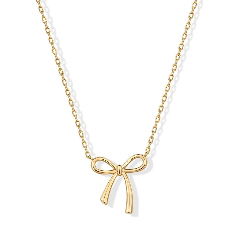 14K Gold Plated Bow Pendant Necklace for Women – Dainty Gold Bow Charm Necklace, Minimalist Layering Chain Jewelry, Elegant Gift for Women - KARMARKA Main image