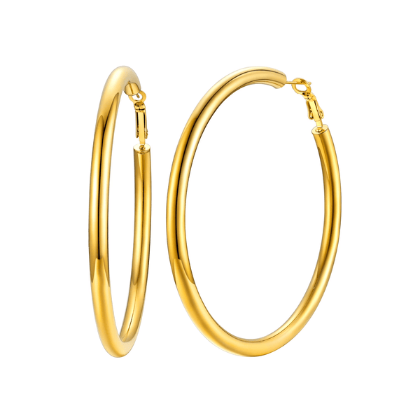 14K Gold Plated Chunky Hoop Earrings for Women – 80mm Stainless Steel Statement Hoops - KARMARKA