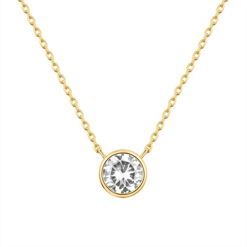 14K Gold Plated Circle CZ Solitaire Necklace for Women – Dainty Elegant Bezel Set Cubic Zirconia Pendant, Minimalist Gold Tone Jewelry, Delicate Gift for Her - KARMARKA