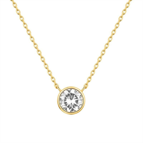 14K Gold Plated Circle CZ Solitaire Necklace for Women – Dainty Elegant Bezel Set Cubic Zirconia Pendant, Minimalist Gold Tone Jewelry, Delicate Gift for Her - KARMARKA