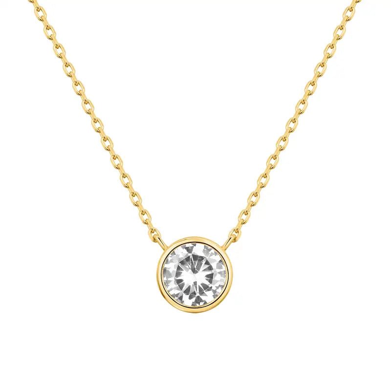 14K Gold Plated Circle CZ Solitaire Necklace for Women – Dainty Elegant Bezel Set Cubic Zirconia Pendant, Minimalist Gold Tone Jewelry, Delicate Gift for Her - KARMARKA