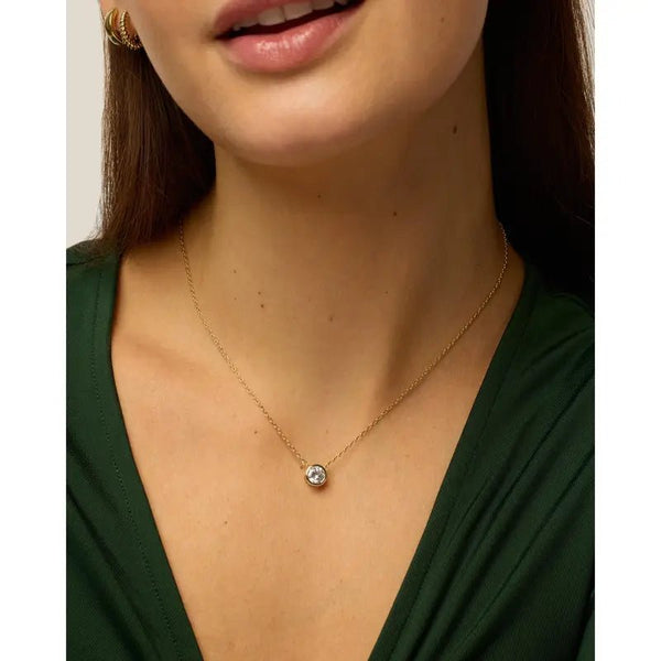 14K Gold Plated Circle CZ Solitaire Necklace for Women – Dainty Elegant Bezel Set Cubic Zirconia Pendant, Minimalist Gold Tone Jewelry, Delicate Gift for Her - KARMARKA