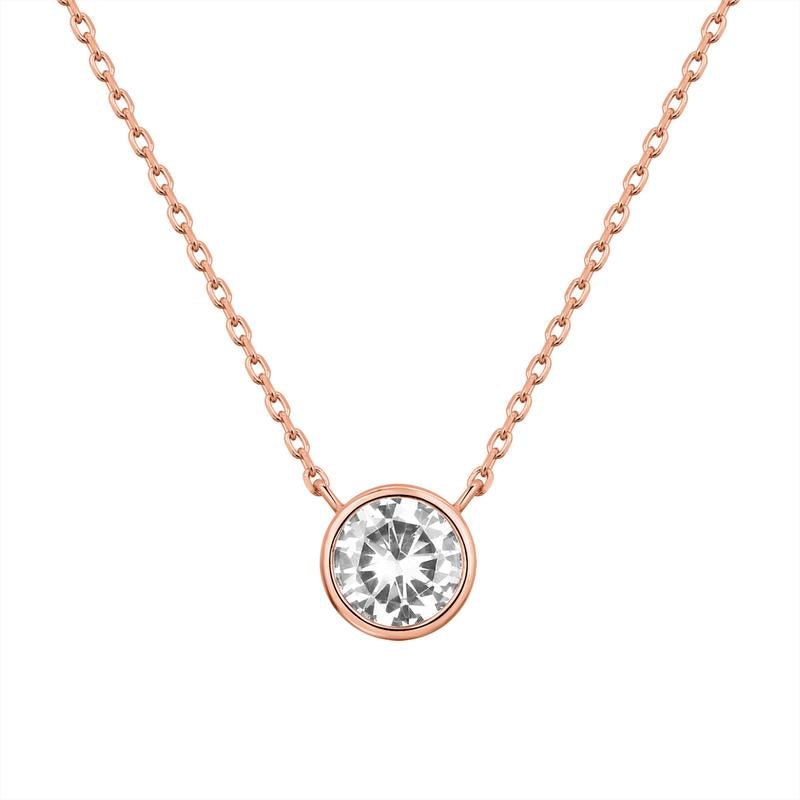 14K Gold Plated Circle CZ Solitaire Necklace for Women – Dainty Elegant Bezel Set Cubic Zirconia Pendant, Minimalist Gold Tone Jewelry, Delicate Gift for Her - KARMARKA