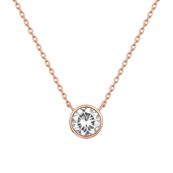 14K Gold Plated Circle CZ Solitaire Necklace for Women – Dainty Elegant Bezel Set Cubic Zirconia Pendant, Minimalist Gold Tone Jewelry, Delicate Gift for Her - KARMARKA