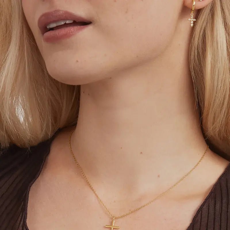 14K Gold Plated Cross Necklace for Women – Simple Layered Dainty Cross Pendant, Minimalist Gold Tone Chain Necklace, Elegant Christian Religious Jewelry Gift for Her - KARMARKA