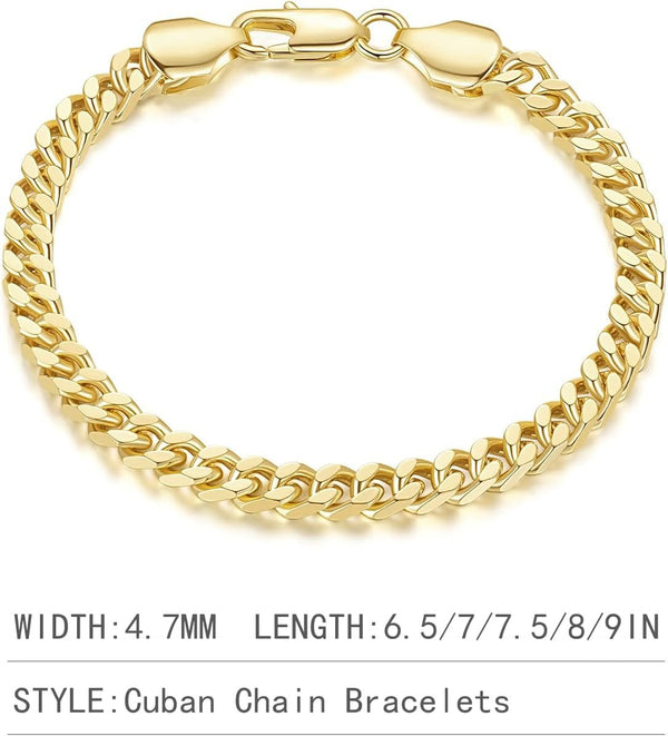 14K Gold Plated Cuban Link Bracelet for Women & Men – Classic Chunky Curb Chain Bracelet - KARMARKA