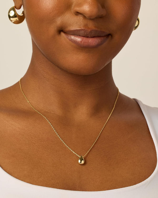 14K Gold Plated Dainty Pear Pendant Necklace for Women | Tear Pendant Necklaces - KARMARKA