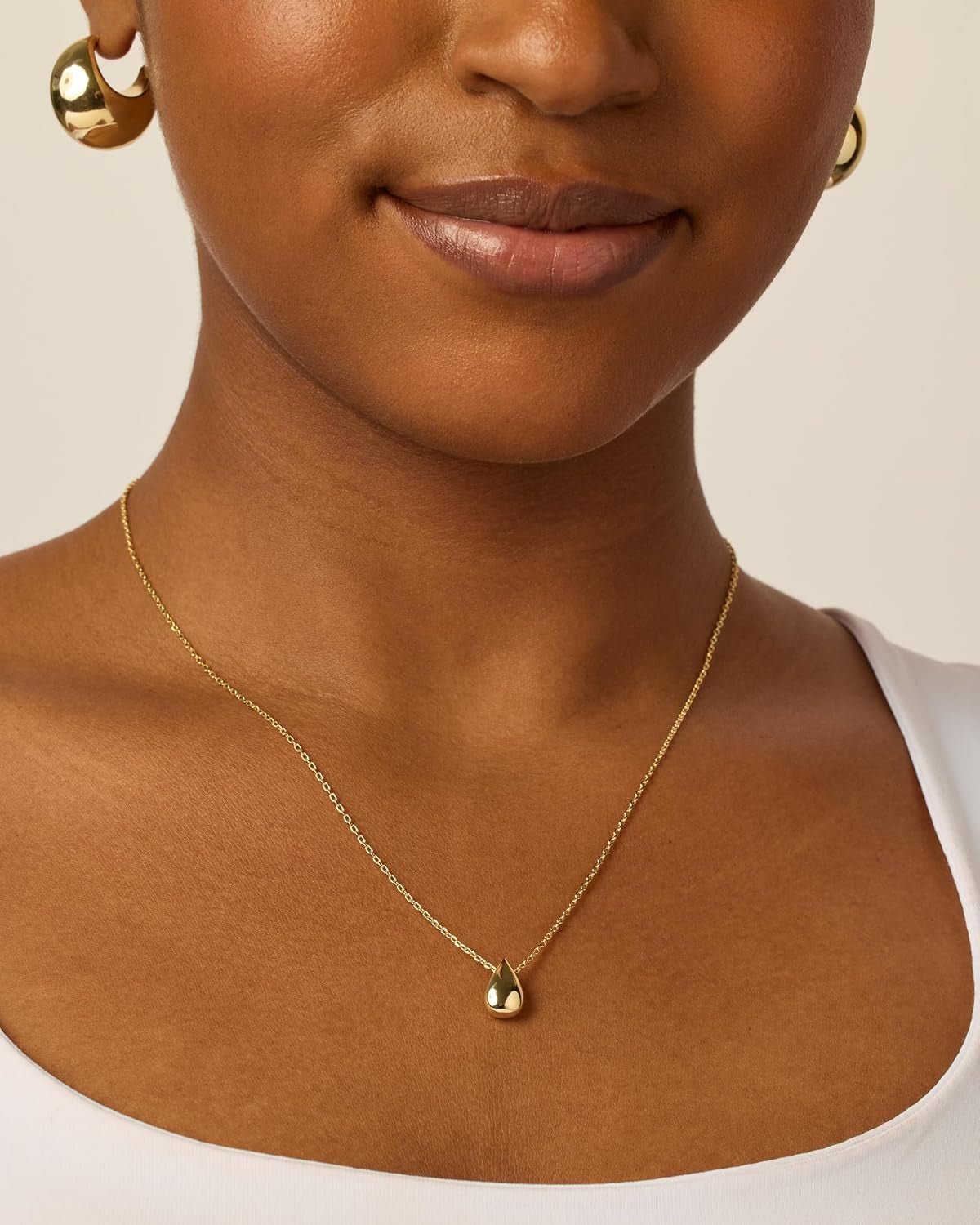 14K Gold Plated Dainty Pear Pendant Necklace for Women | Tear Pendant Necklaces - KARMARKA