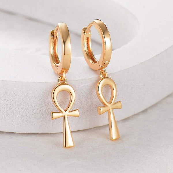 14K Gold Plated Dainty Star Cross Huggie Hoop Pendant Earrings Jewelry Gift for Women - KARMARKA