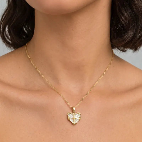 14K Gold Plated Heart Cross Necklace for Women - KARMARKA