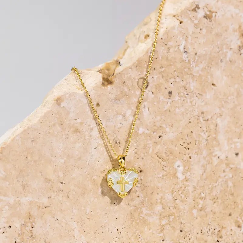 14K Gold Plated Heart Cross Necklace for Women - KARMARKA