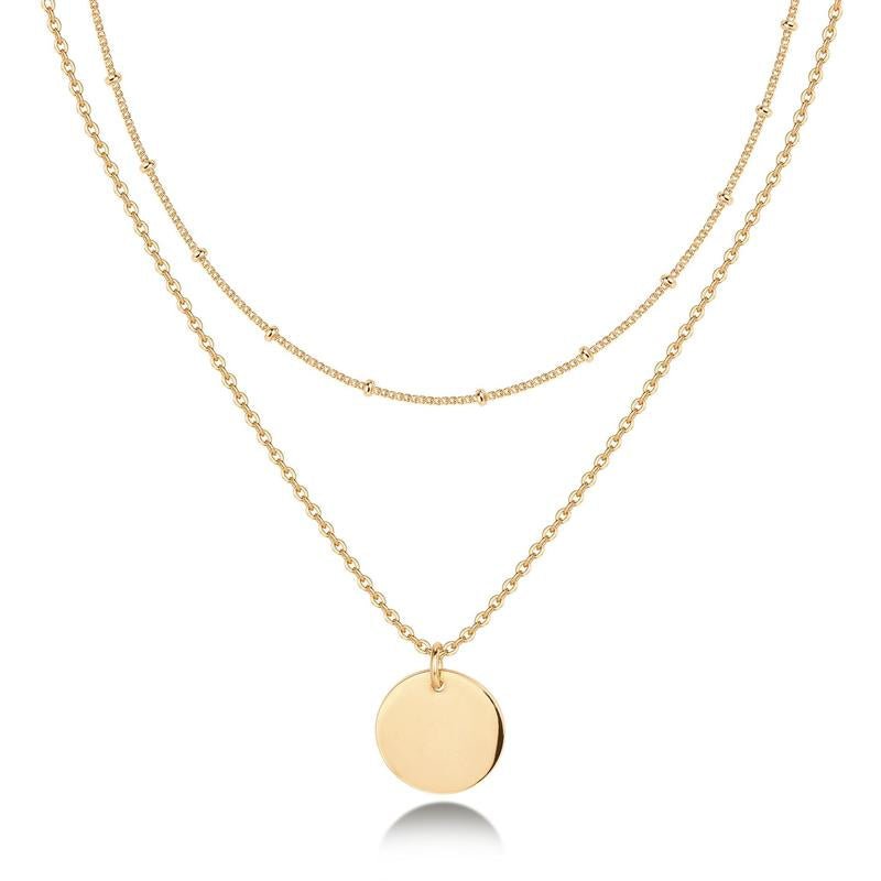 14K Gold Plated Layered Coin Pendant Necklace for Women – Dainty Minimalist Gold Tone Disc Charm Necklace, Elegant Layering Chain Jewelry, Fashion Gift for Her - KARMARKA Main image