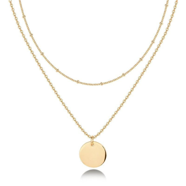 14K Gold Plated Layered Coin Pendant Necklace for Women – Dainty Minimalist Gold Tone Disc Charm Necklace, Elegant Layering Chain Jewelry, Fashion Gift for Her - KARMARKA