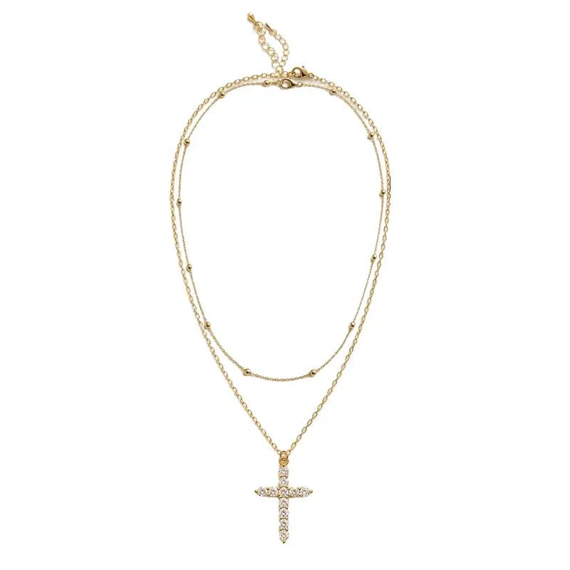 14K Gold Plated Layered Cross Necklace Set for Women - KARMARKA