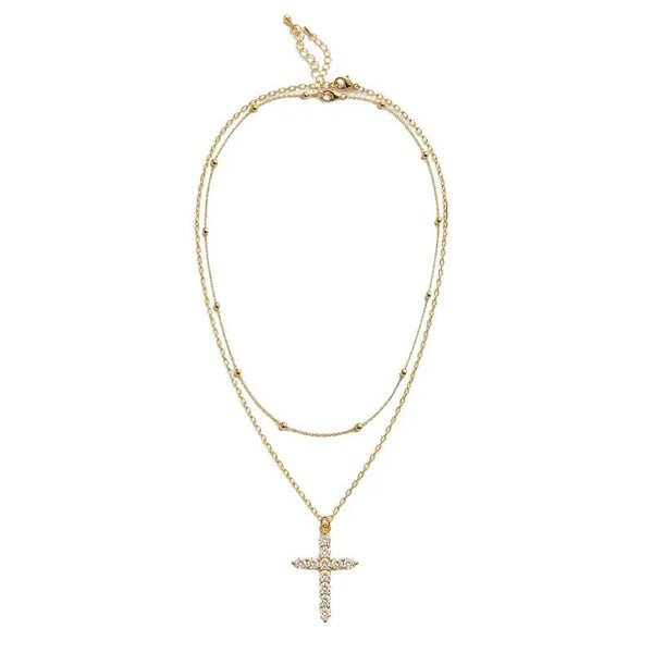 14K Gold Plated Layered Cross Necklace Set for Women - KARMARKA