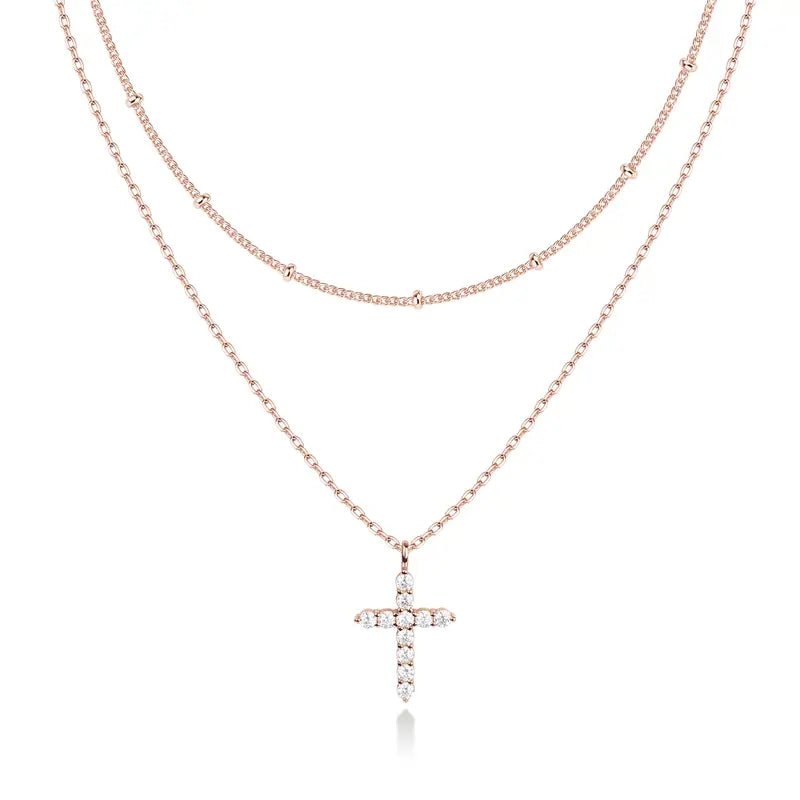 14K Gold Plated Layered Cross Pendant Necklace for Women – Dainty Minimalist Gold Tone Religious Jewelry, Elegant Layering Necklace Gift - KARMARKA