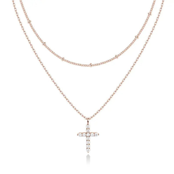 14K Gold Plated Layered Cross Pendant Necklace for Women – Dainty Minimalist Gold Tone Religious Jewelry, Elegant Layering Necklace Gift - KARMARKA