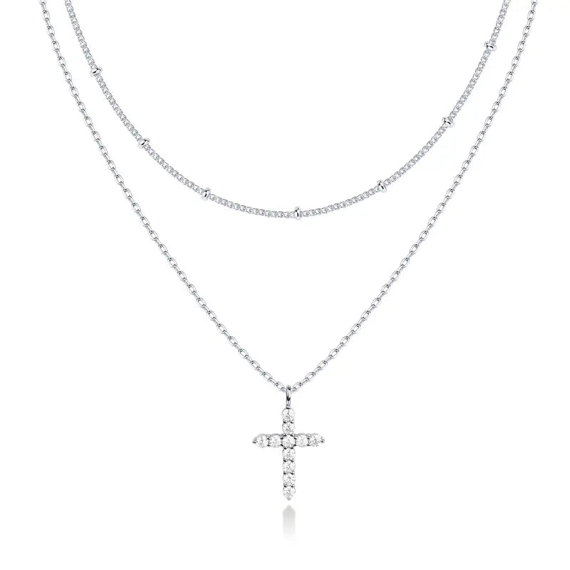 14K Gold Plated Layered Cross Pendant Necklace for Women – Dainty Minimalist Gold Tone Religious Jewelry, Elegant Layering Necklace Gift - KARMARKA