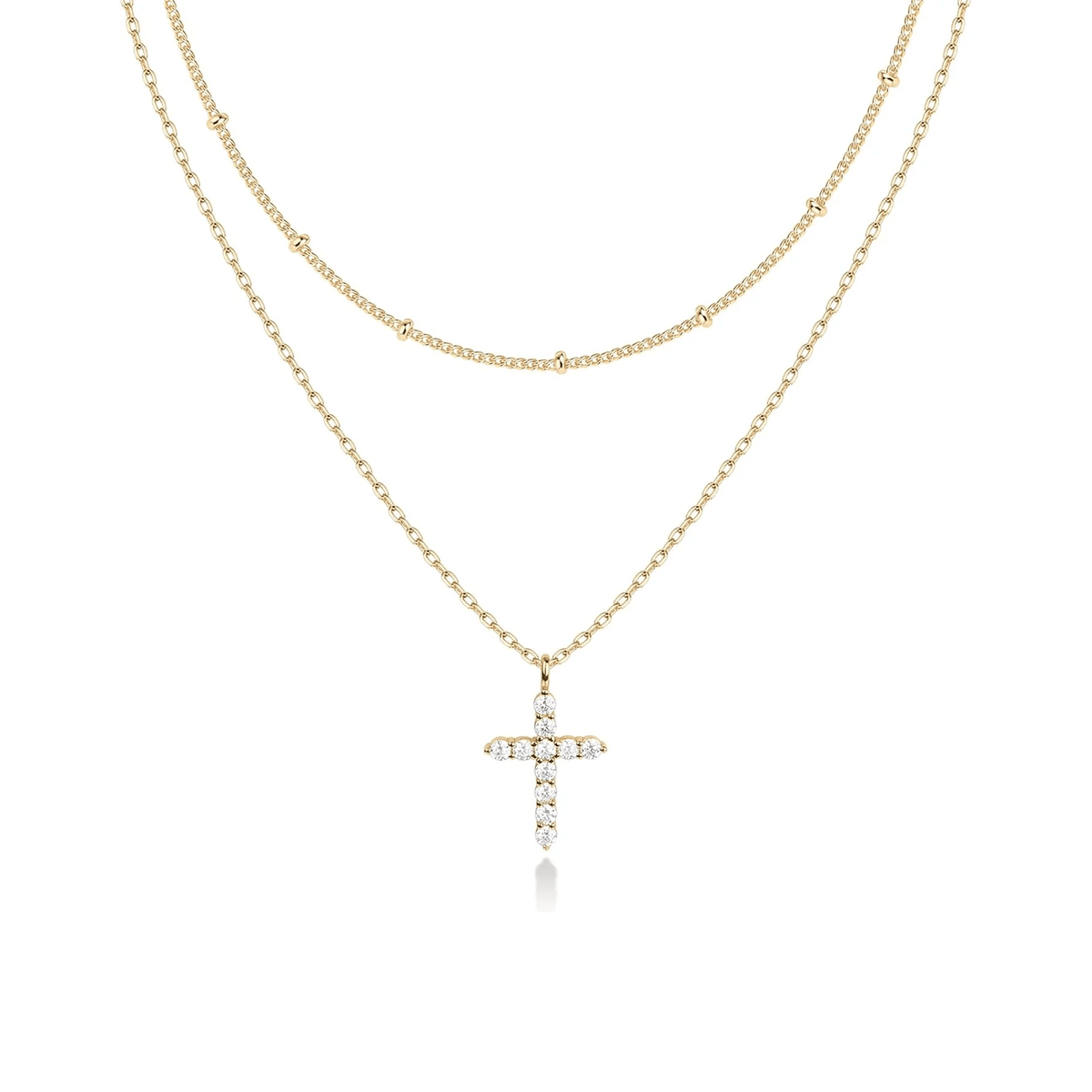 14K Gold-Plated Layered Necklace – Cubic Zirconia Pendant for Women - KARMARKA Main image