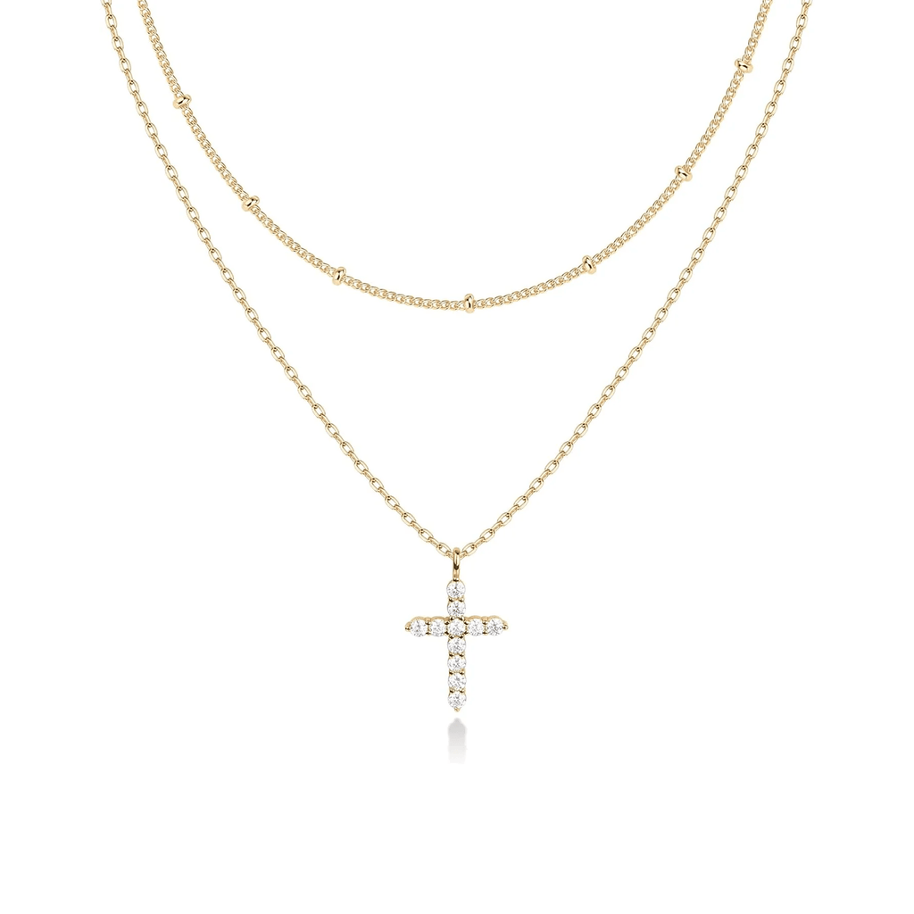 14K Gold-Plated Layered Necklace – Cubic Zirconia Pendant for Women - KARMARKA