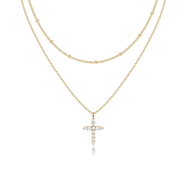 14K Gold-Plated Layered Necklace – Cubic Zirconia Pendant for Women - KARMARKA