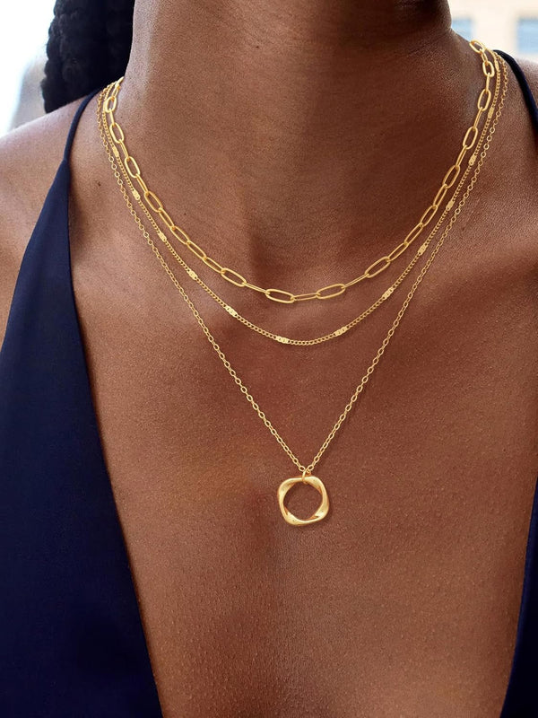 14K Gold-Plated Layered Necklace – Dainty Herringbone, Cuban & Paperclip Chains - KARMARKA