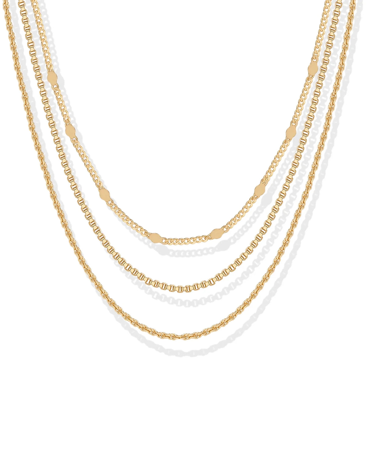 14K Gold Plated Layered Triple Chain Necklaces for Women - Fine Charm Jewelry - 0.55Mm 0.65Mm 0.7Mm Thick Trendy Necklace - KARMARKA