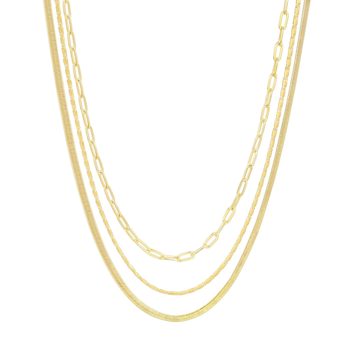 14K Gold Plated Layered Triple Chain Necklaces for Women - Fine Charm Jewelry - 0.55Mm 0.65Mm 0.7Mm Thick Trendy Necklace - KARMARKA