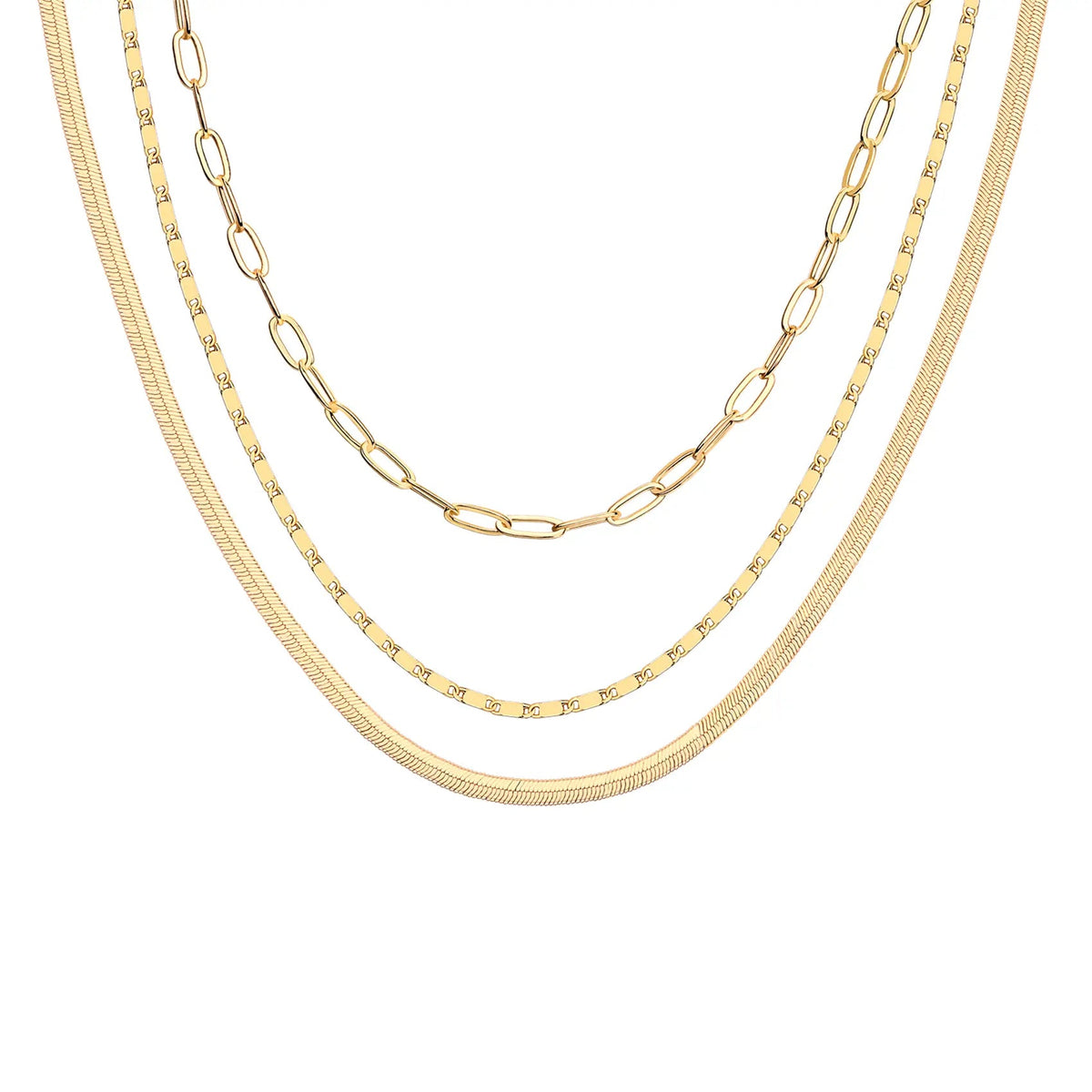 14K Gold Plated Layered Triple Chain Necklaces for Women - Fine Charm Jewelry - 0.55Mm 0.65Mm 0.7Mm Thick Trendy Necklace - KARMARKA
