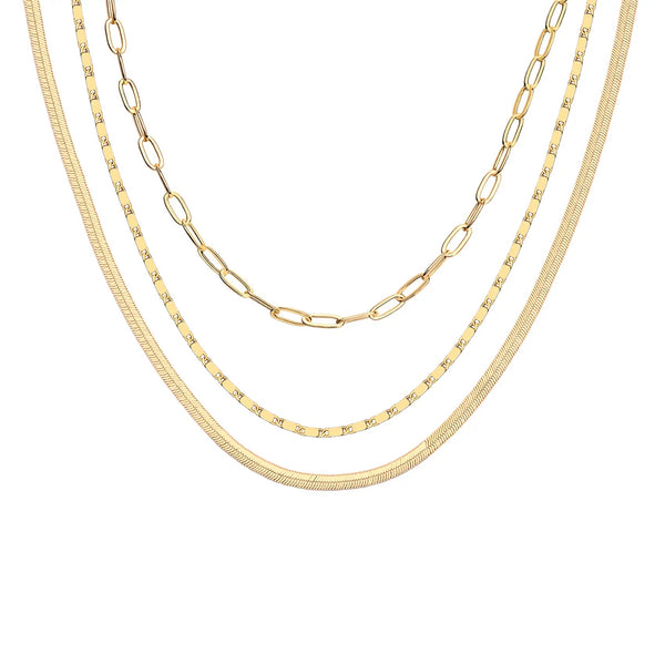 14K Gold Plated Layered Triple Chain Necklaces for Women - Fine Charm Jewelry - 0.55Mm 0.65Mm 0.7Mm Thick Trendy Necklace - KARMARKA