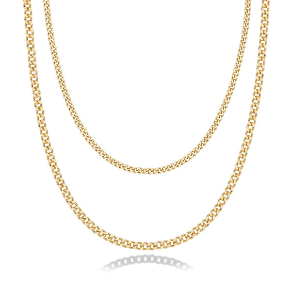 14K Gold Plated Layered Triple Chain Necklaces for Women - Fine Charm Jewelry - 0.55Mm 0.65Mm 0.7Mm Thick Trendy Necklace - KARMARKA
