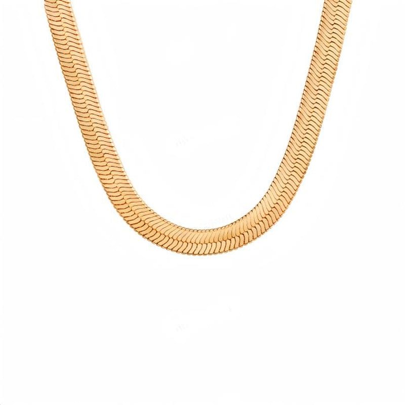 14K Gold Plated Necklaces, North Star Curb Chain Pendant / Herringbone Flat Choker, Stackable Daily Jewelry for Back to School Gift - KARMARKA