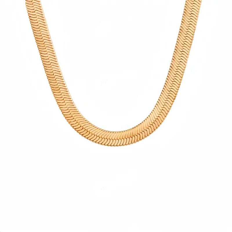 14K Gold Plated Necklaces, North Star Curb Chain Pendant / Herringbone Flat Choker, Stackable Daily Jewelry for Back to School Gift - KARMARKA