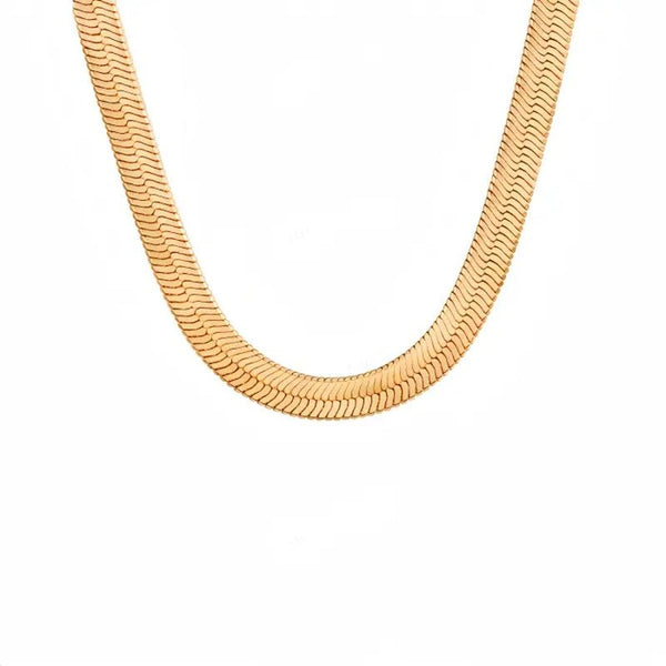 14K Gold Plated Necklaces, North Star Curb Chain Pendant / Herringbone Flat Choker, Stackable Daily Jewelry for Back to School Gift - KARMARKA