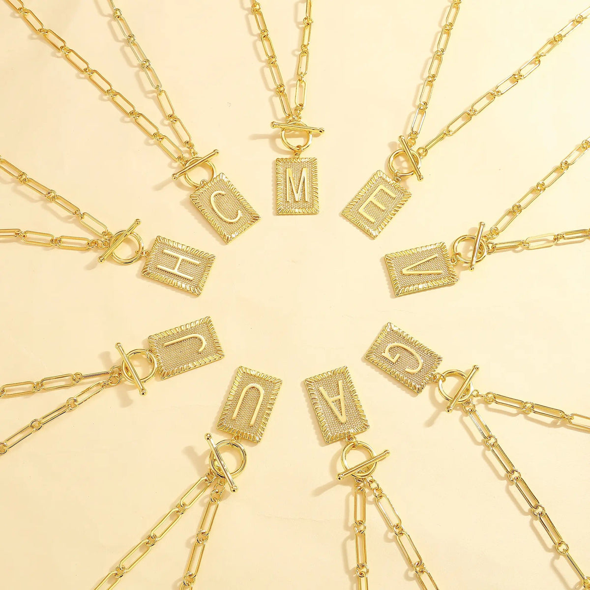 14K Gold Plated Neclace for Women Initial Necklaces for Women, Toggle Clasp Square Letter Pendant Necklace Trendy Dainty Paperclip Chain Necklaces Jewelry Gifts, Gift - KARMARKA