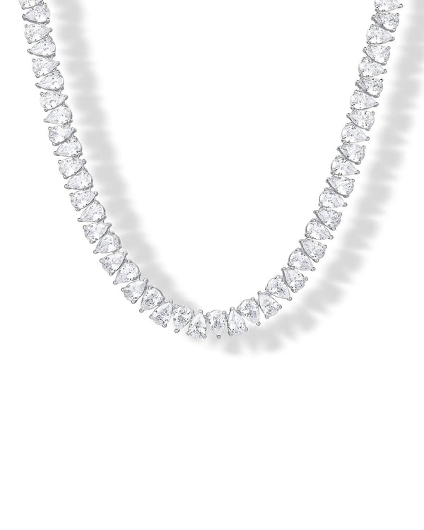 14K Gold Plated Pear Cubic Zirconia Tennis Necklace for Women – Tennis Chain Necklaces – Sizes 15" and 18" - KARMARKA