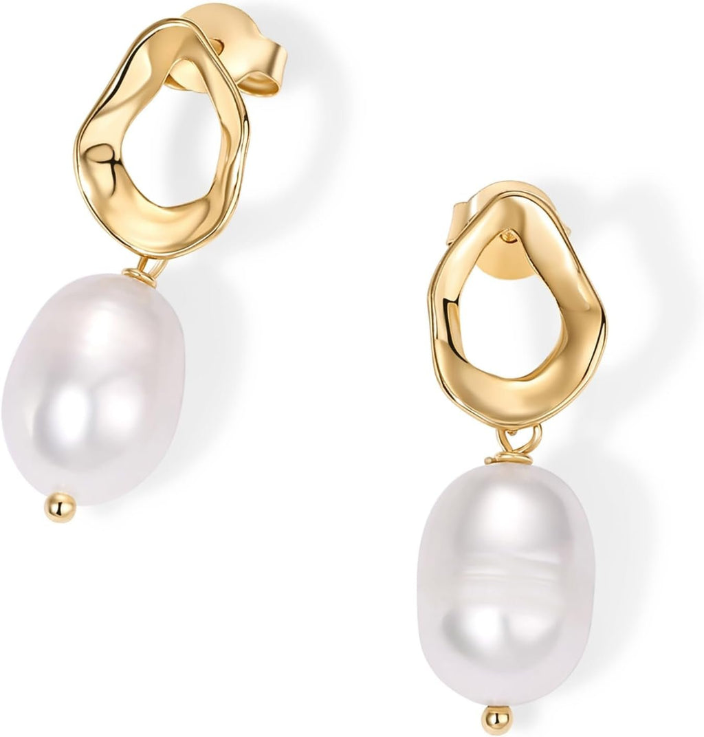 14K Gold Plated Pearl Earrings for Women, Statement Bridal Earrings - KARMARKA