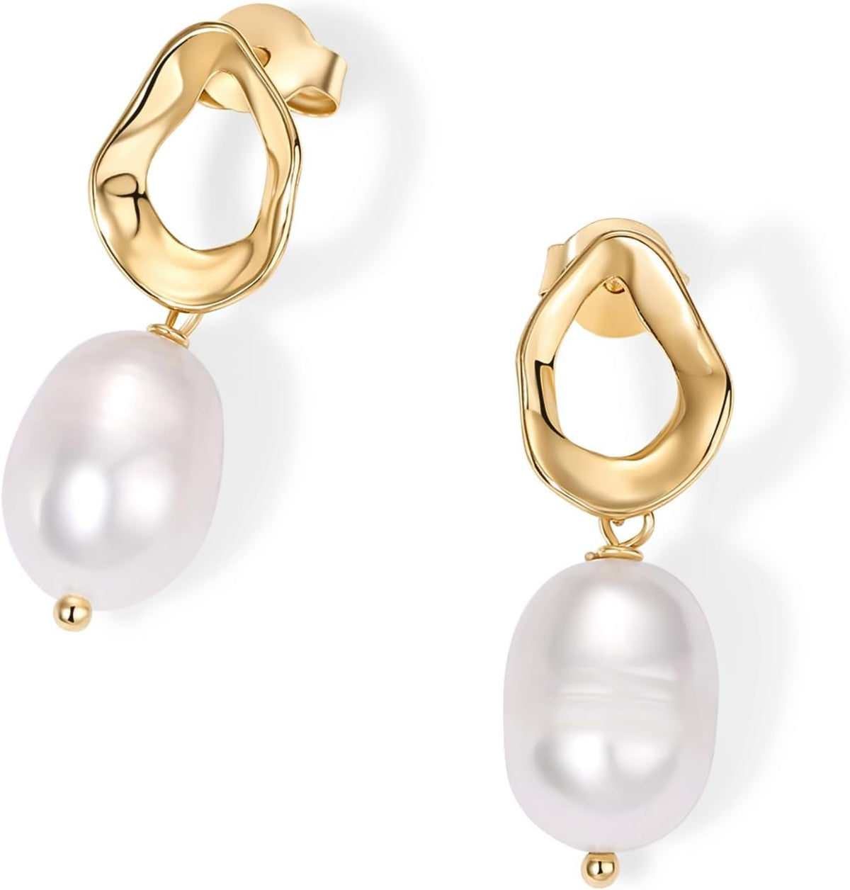 14K Gold Plated Pearl Earrings for Women, Statement Bridal Earrings - KARMARKA
