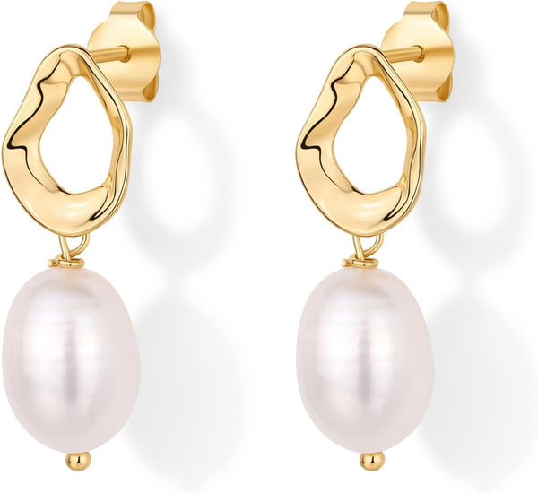 14K Gold Plated Pearl Earrings for Women, Statement Bridal Earrings - KARMARKA