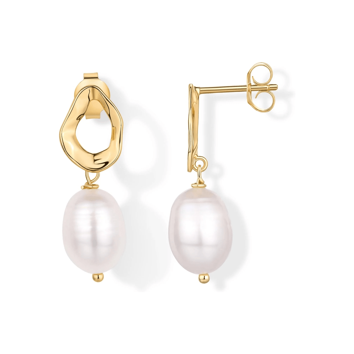 14K Gold Plated Pearl Earrings for Women, Statement Bridal Earrings - KARMARKA