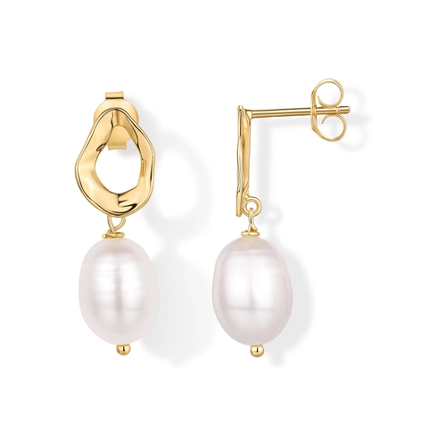 14K Gold Plated Pearl Earrings for Women, Statement Bridal Earrings - KARMARKA