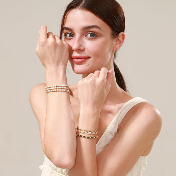14K Gold Plated Silver Birthstone Tennis Bracelets for Women 7" - KARMARKA