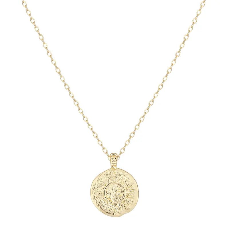 14K Gold Plated Sun Coin Pendant Necklace for Women - KARMARKA
