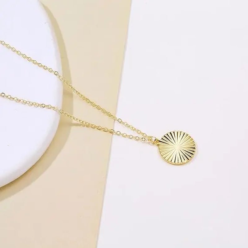 14K Gold Plated Sun Coin Pendant Necklace for Women - KARMARKA
