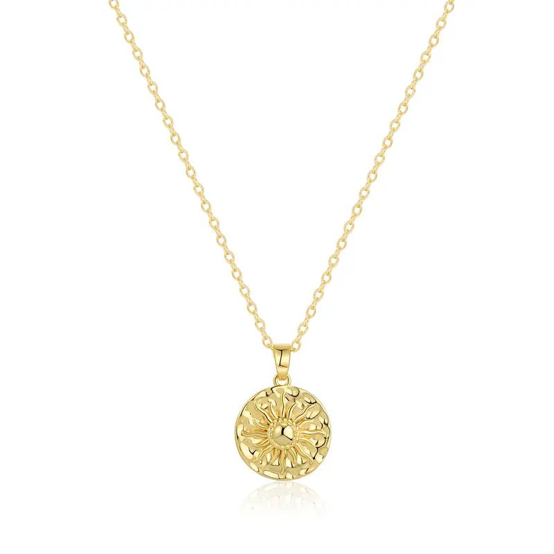 14K Gold Plated Sun Coin Pendant Necklace for Women - KARMARKA
