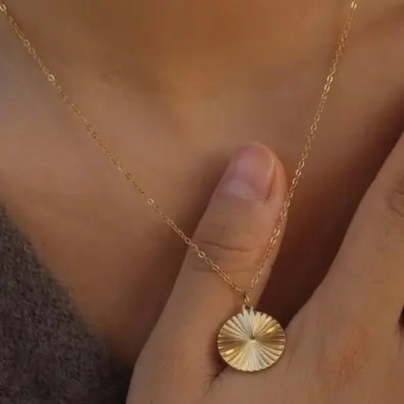14K Gold Plated Sun Coin Pendant Necklace for Women - KARMARKA